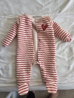 Lila & Jack Red & White Striped Quilted Footed Romper (Size 3-6M)